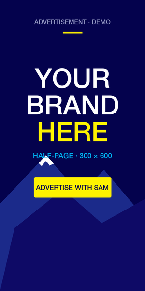 Advertise with SAM — half-page demo placement